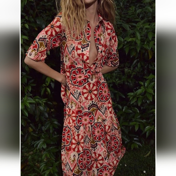 ❌️SOLD❌️ZARA PRINTED BELTED DRESS SIZE L - Picture 7 of 13